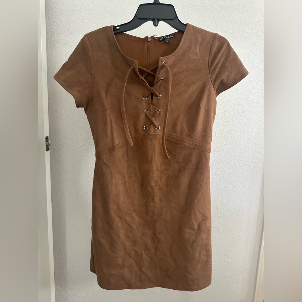 Express Tan Lace-Up Mini Dress